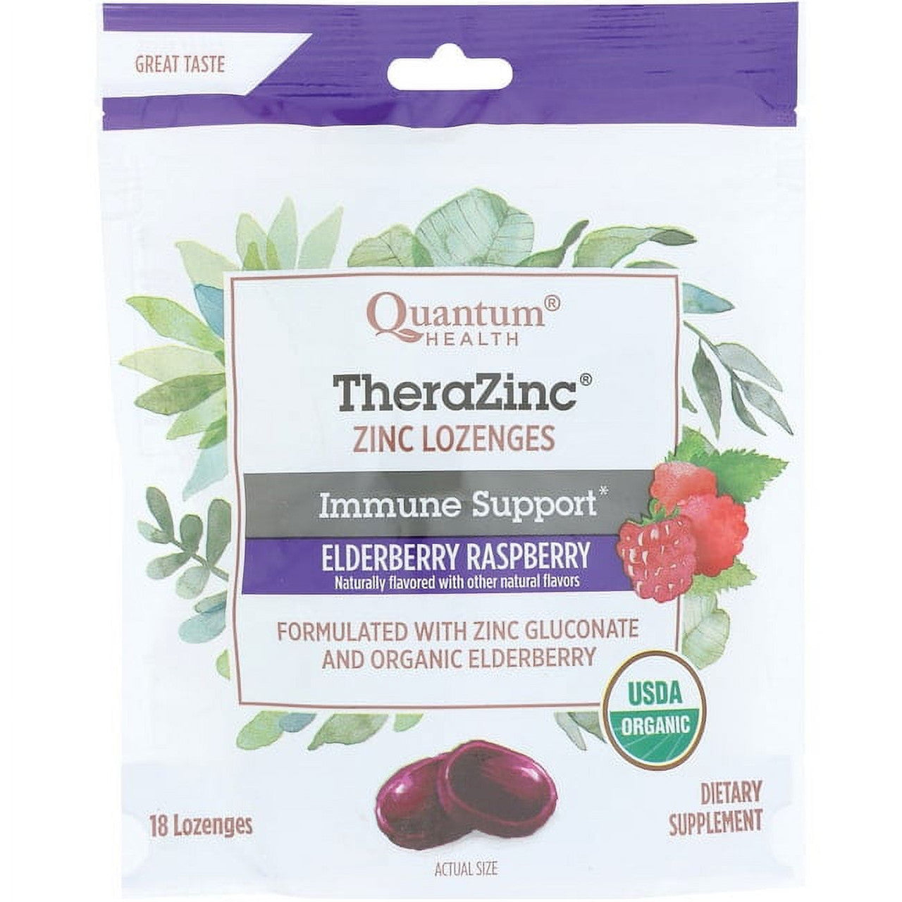 Thera Zinc Organic Therazinc Lozenges Elderberry Raspberry 18 Ea